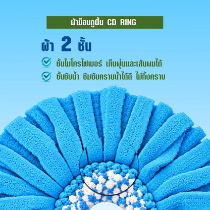 SJEASYMOP อะไหล่ผ้าม็อบถูพื้นไมโครไฟเบอร์รุ่นใหม่ 2 ชั้น CDRING